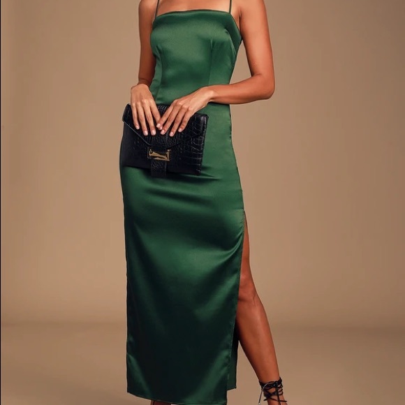 FYEO - Never Ending Romance Forest Green Satin Midi Dress Size 2/Small - Picture 1 of 2